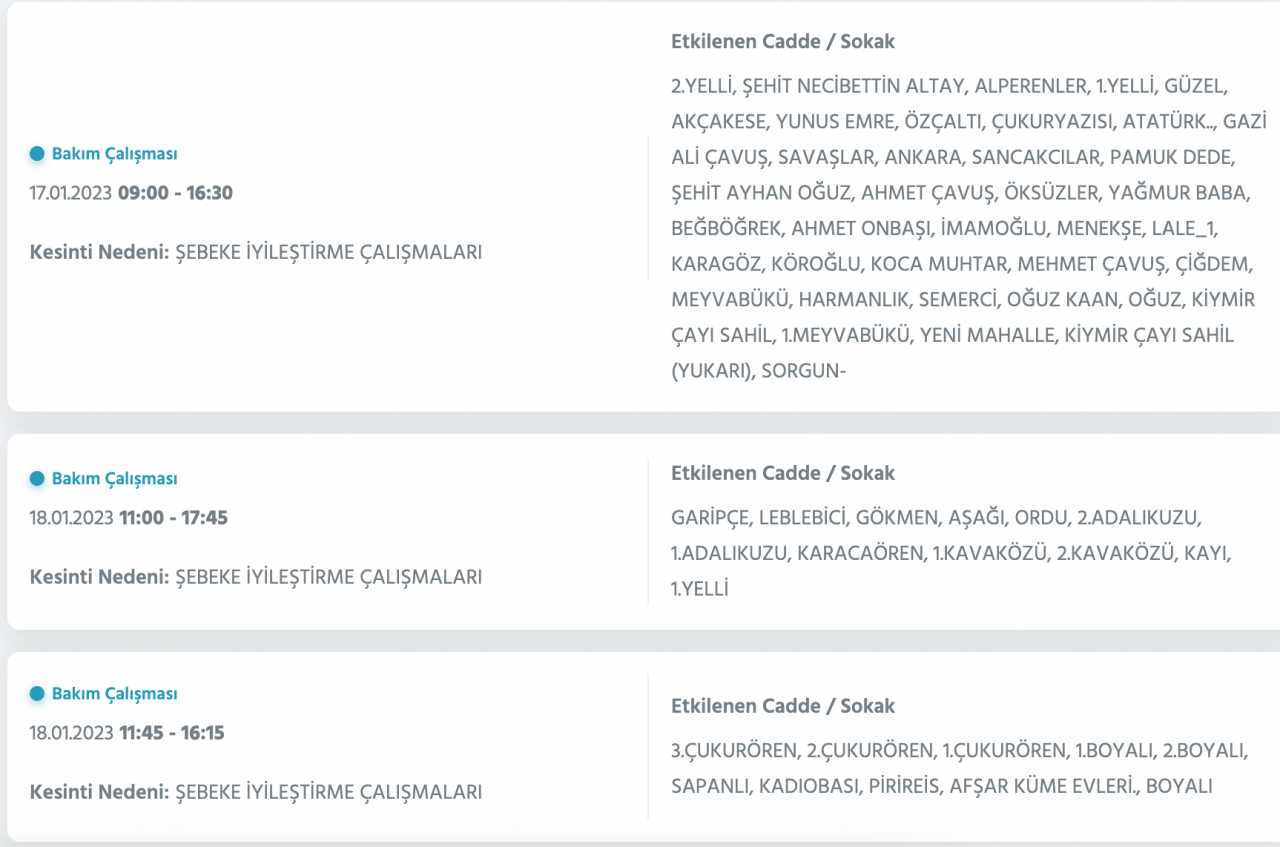 Ankara’da yüzlerce adrese kesinti uyarısı (15-16-17-18 Ocak) - Sayfa 23