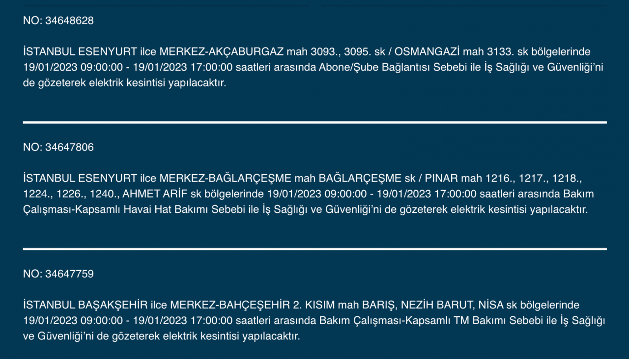 İstanbul'un bu ilçelerinde elektrikler kesilecek (19 Ocak) - Sayfa 18