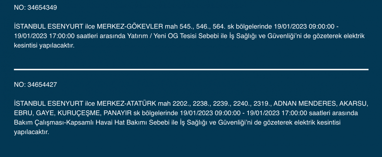 İstanbul'un bu ilçelerinde elektrikler kesilecek (19 Ocak) - Sayfa 20