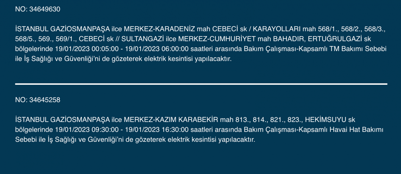 İstanbul'un bu ilçelerinde elektrikler kesilecek (19 Ocak) - Sayfa 22