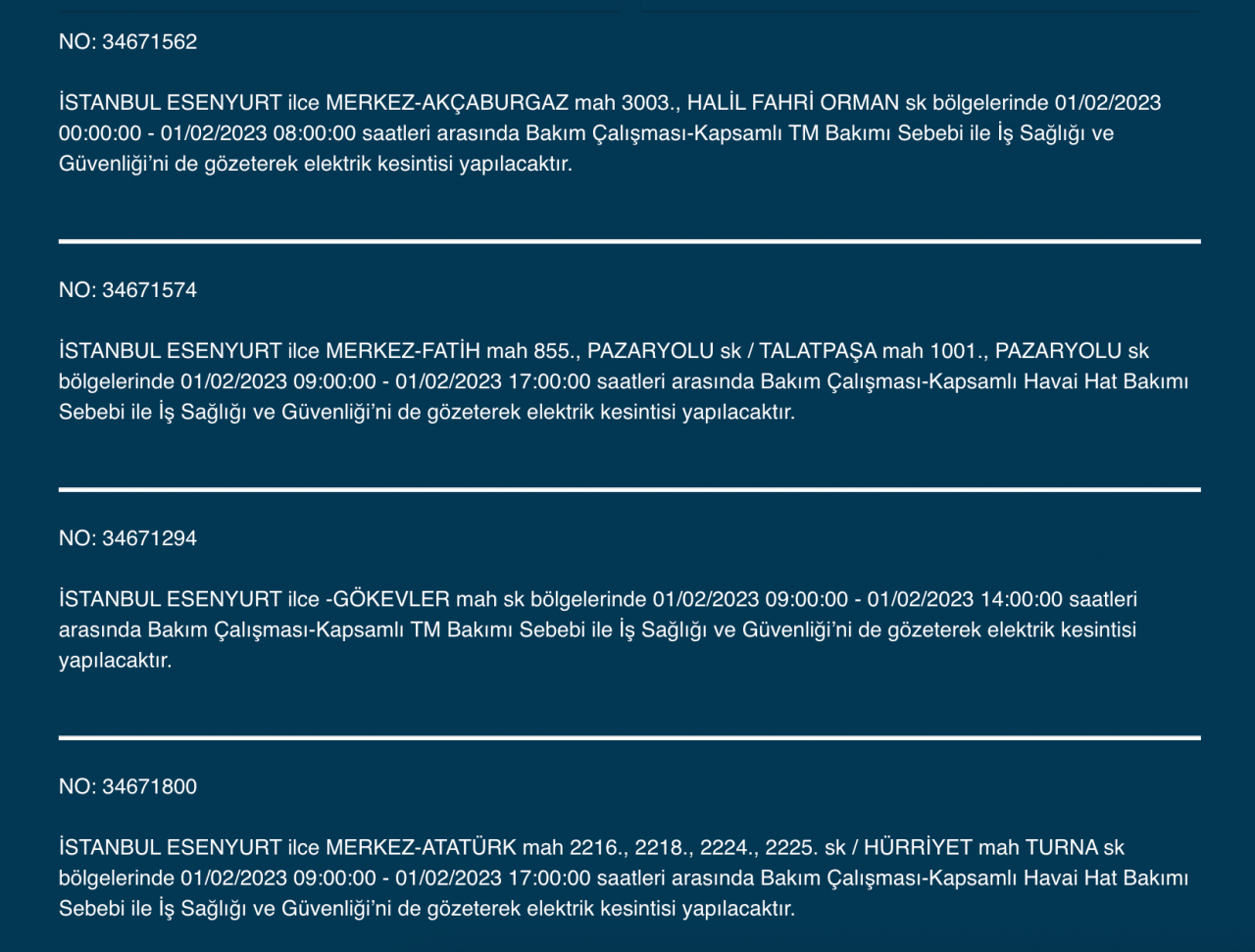 İstanbul’da geniş çaplı elektrik kesintisi! (1 Şubat) - Sayfa 13