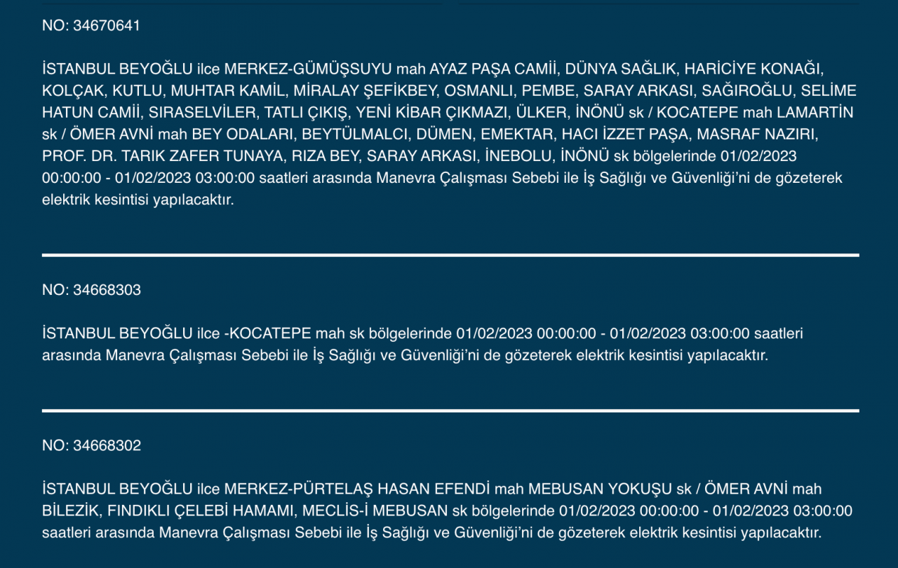 İstanbul’da geniş çaplı elektrik kesintisi! (1 Şubat) - Sayfa 10