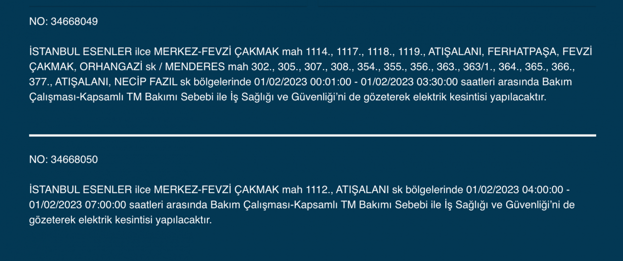İstanbul’da geniş çaplı elektrik kesintisi! (1 Şubat) - Sayfa 12
