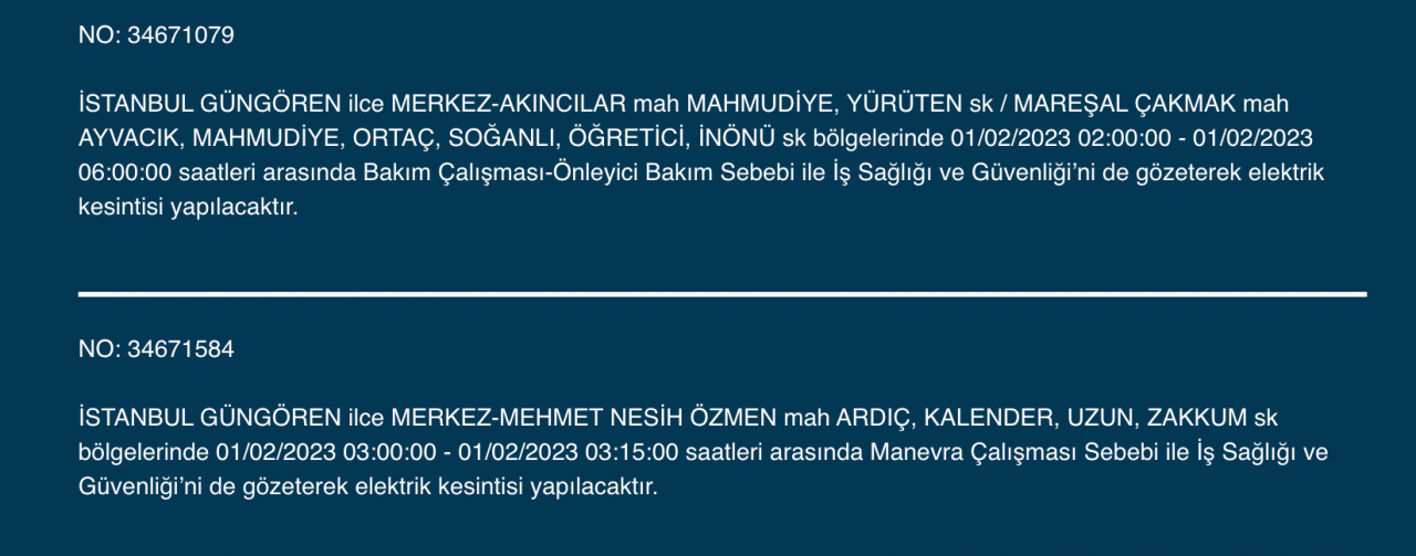 İstanbul’da geniş çaplı elektrik kesintisi! (1 Şubat) - Sayfa 19