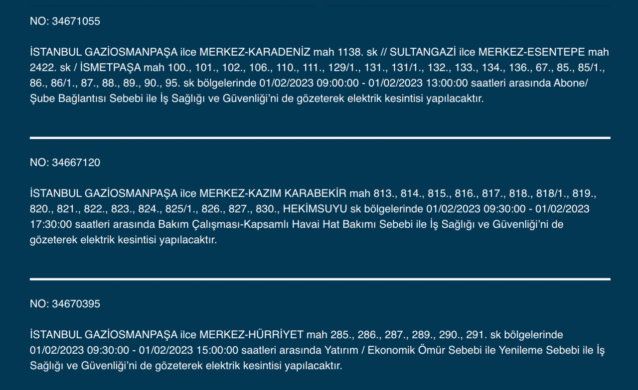 İstanbul’da geniş çaplı elektrik kesintisi! (1 Şubat) - Sayfa 16