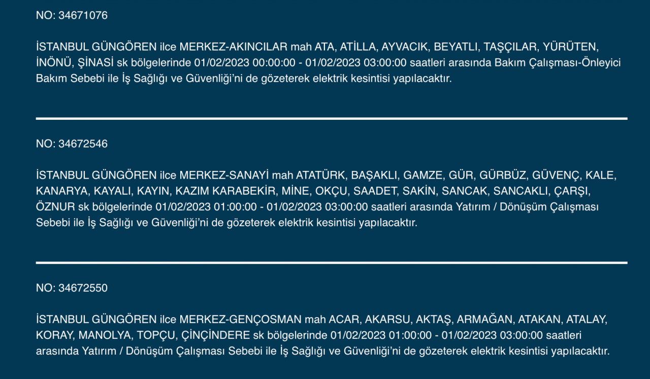 İstanbul’da geniş çaplı elektrik kesintisi! (1 Şubat) - Sayfa 18