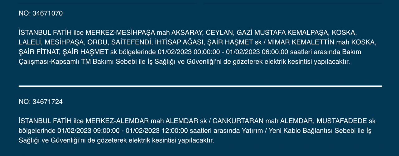 İstanbul’da geniş çaplı elektrik kesintisi! (1 Şubat) - Sayfa 15