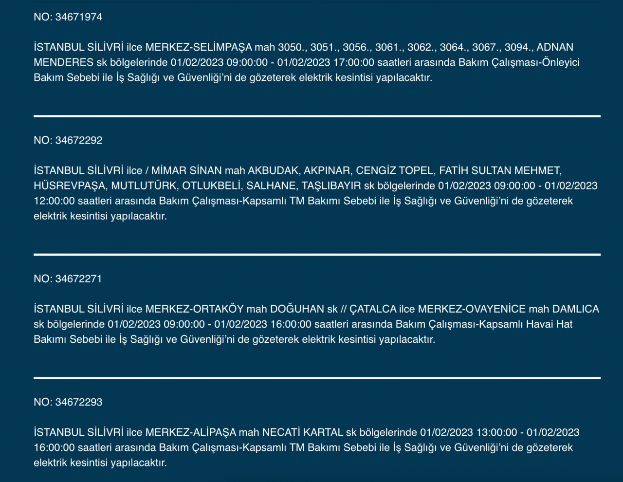 İstanbul’da geniş çaplı elektrik kesintisi! (1 Şubat) - Sayfa 23