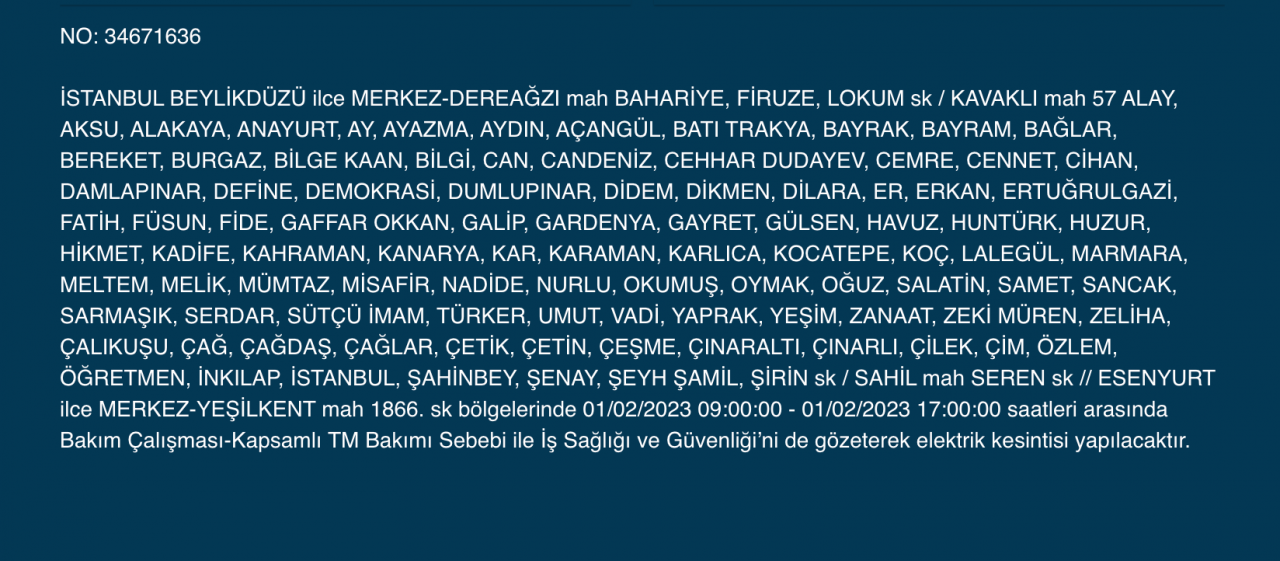 İstanbul’da geniş çaplı elektrik kesintisi! (1 Şubat) - Sayfa 9