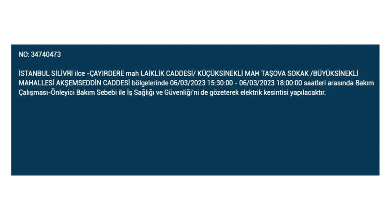 İstanbul'da elektriğin kesileceği ilçeler belli oldu! 6 Mart İstanbul elektrik kesintisi - Sayfa 34