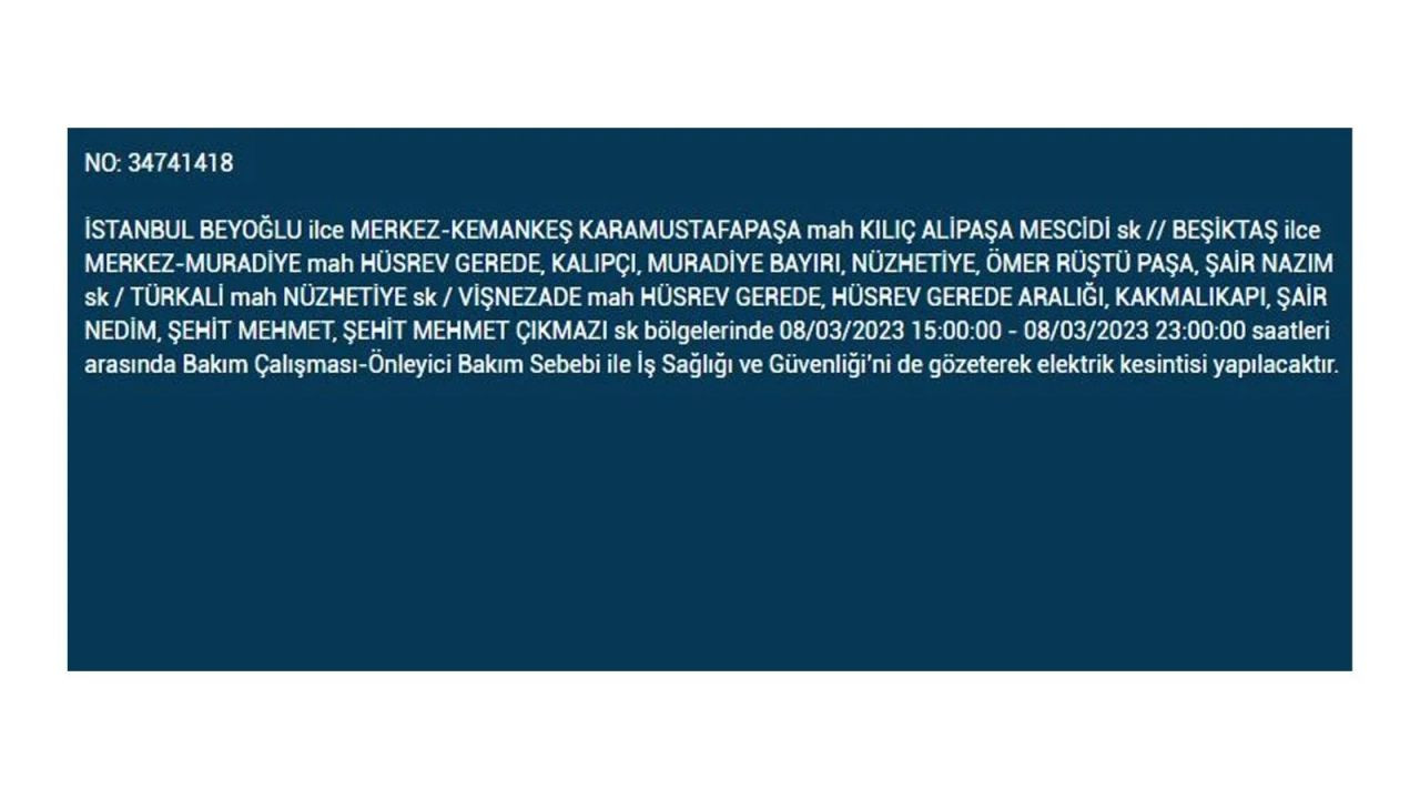 İstanbul'da elektriğin kesileceği ilçeler belli oldu! 8 Mart İstanbul elektrik kesintisi - Sayfa 12