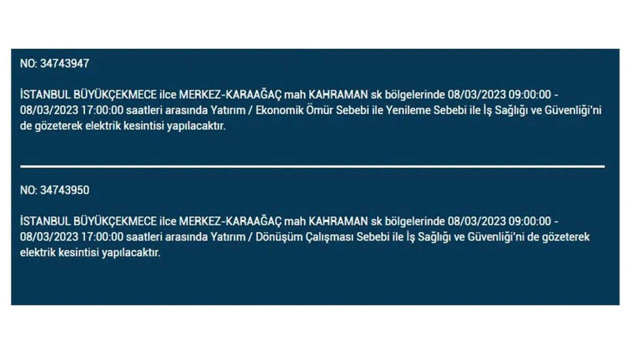 İstanbul'da elektriğin kesileceği ilçeler belli oldu! 8 Mart İstanbul elektrik kesintisi - Sayfa 13