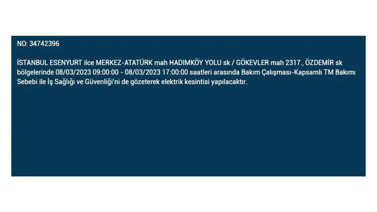 İstanbul'da elektriğin kesileceği ilçeler belli oldu! 8 Mart İstanbul elektrik kesintisi - Sayfa 19