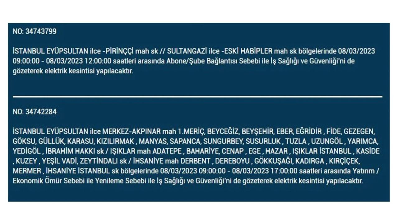 İstanbul'da elektriğin kesileceği ilçeler belli oldu! 8 Mart İstanbul elektrik kesintisi - Sayfa 20