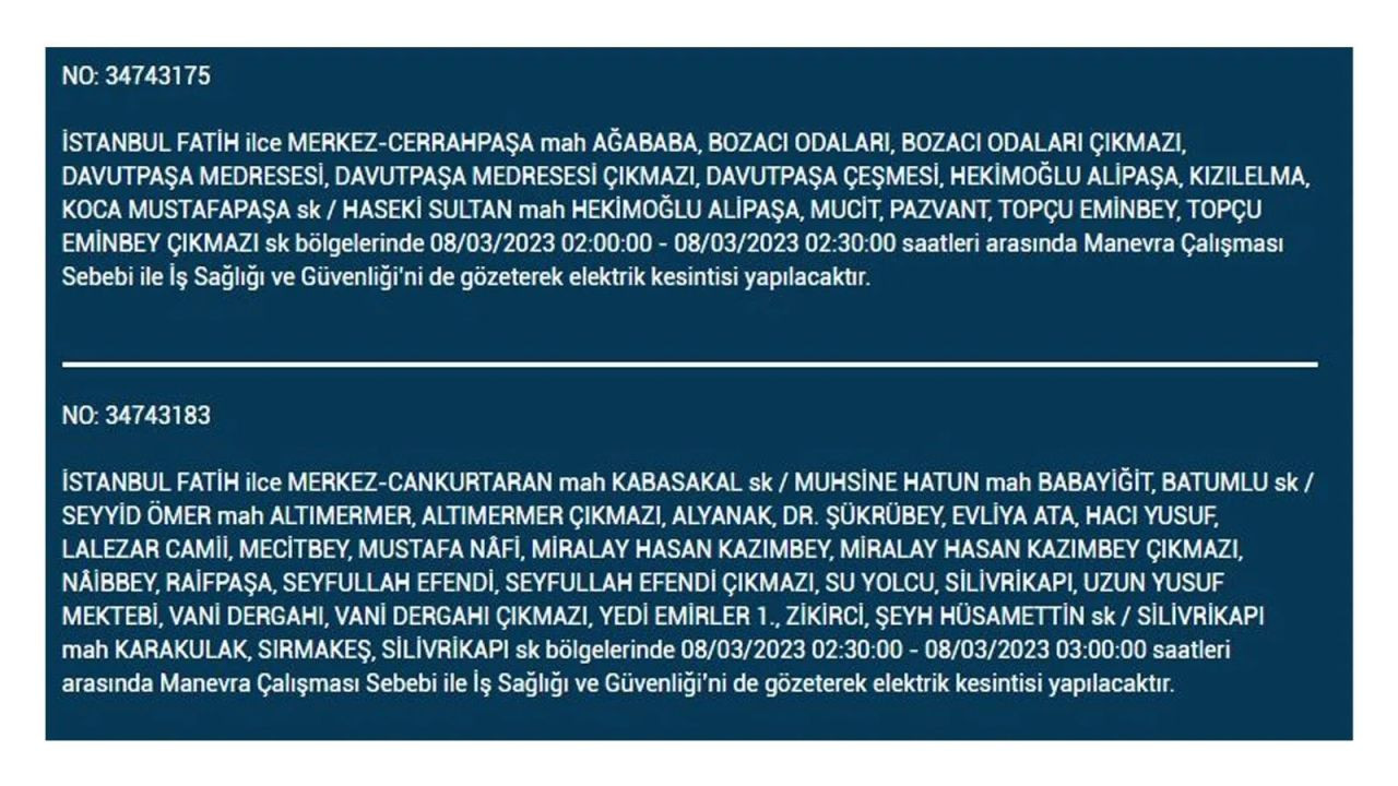 İstanbul'da elektriğin kesileceği ilçeler belli oldu! 8 Mart İstanbul elektrik kesintisi - Sayfa 23