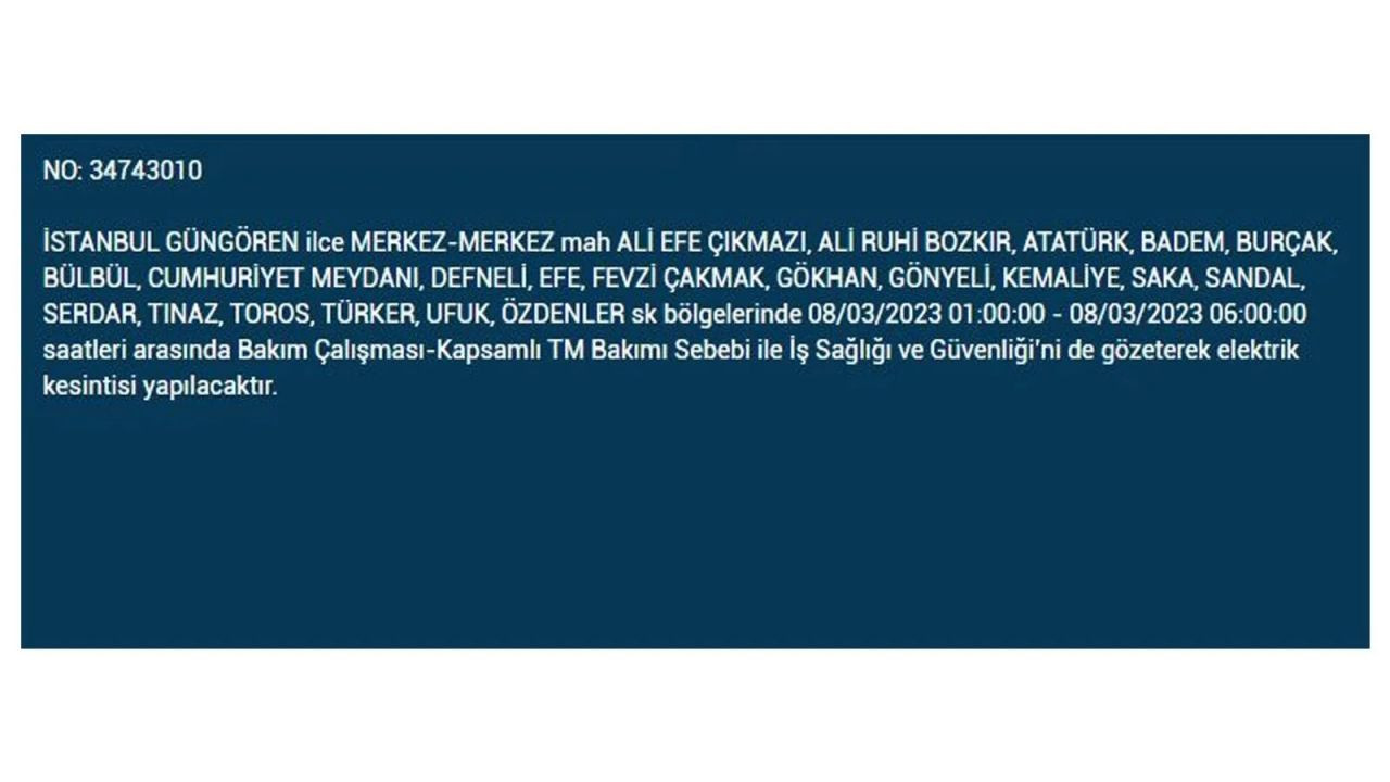 İstanbul'da elektriğin kesileceği ilçeler belli oldu! 8 Mart İstanbul elektrik kesintisi - Sayfa 26
