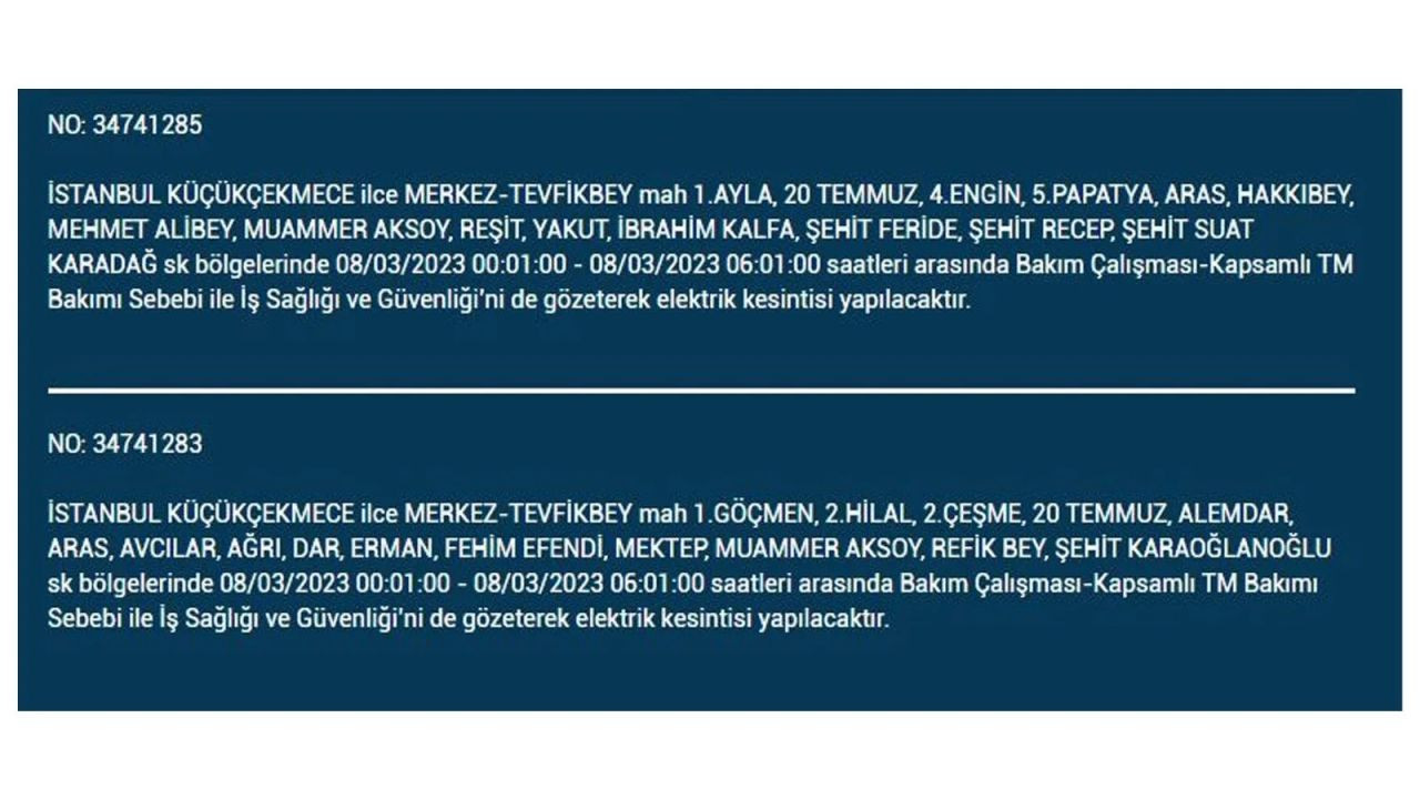 İstanbul'da elektriğin kesileceği ilçeler belli oldu! 8 Mart İstanbul elektrik kesintisi - Sayfa 28