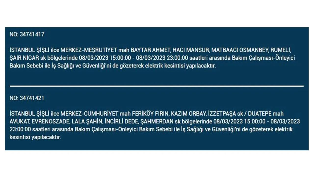 İstanbul'da elektriğin kesileceği ilçeler belli oldu! 8 Mart İstanbul elektrik kesintisi - Sayfa 39