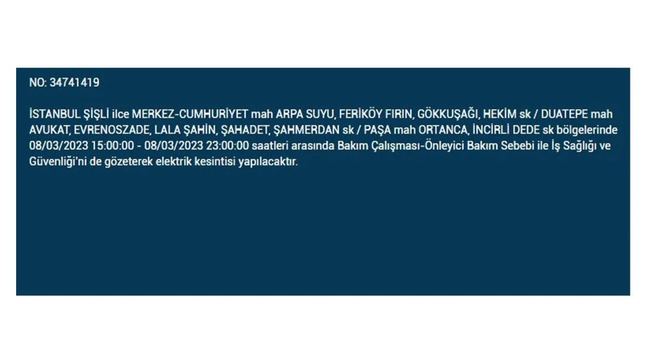 İstanbul'da elektriğin kesileceği ilçeler belli oldu! 8 Mart İstanbul elektrik kesintisi - Sayfa 40
