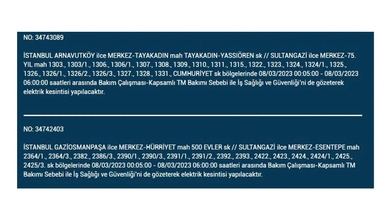 İstanbul'da elektriğin kesileceği ilçeler belli oldu! 8 Mart İstanbul elektrik kesintisi - Sayfa 41