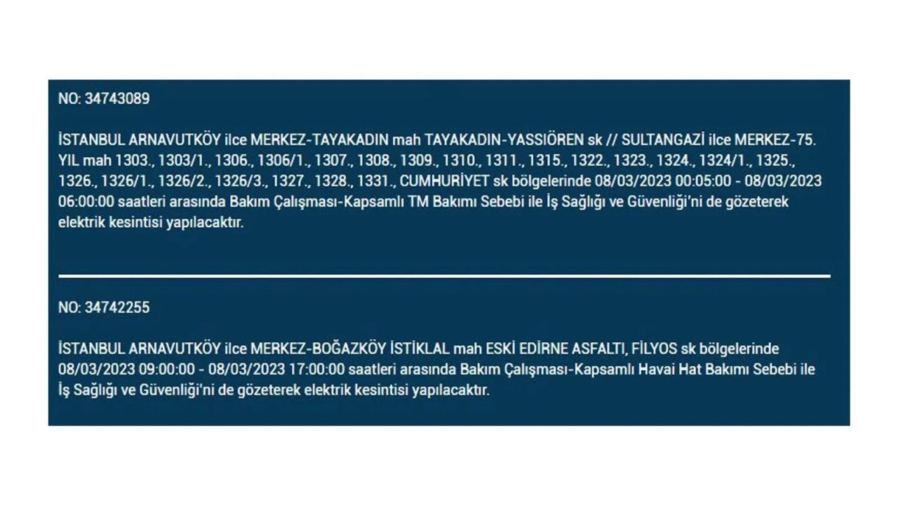 İstanbul'da elektriğin kesileceği ilçeler belli oldu! 8 Mart İstanbul elektrik kesintisi - Sayfa 2