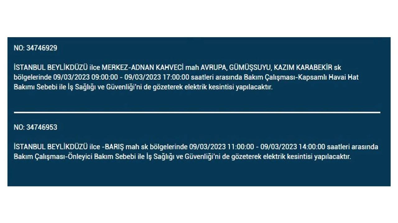İstanbul'da elektriğin kesileceği ilçeler belli oldu! 9 Mart İstanbul elektrik kesintisi - Sayfa 29
