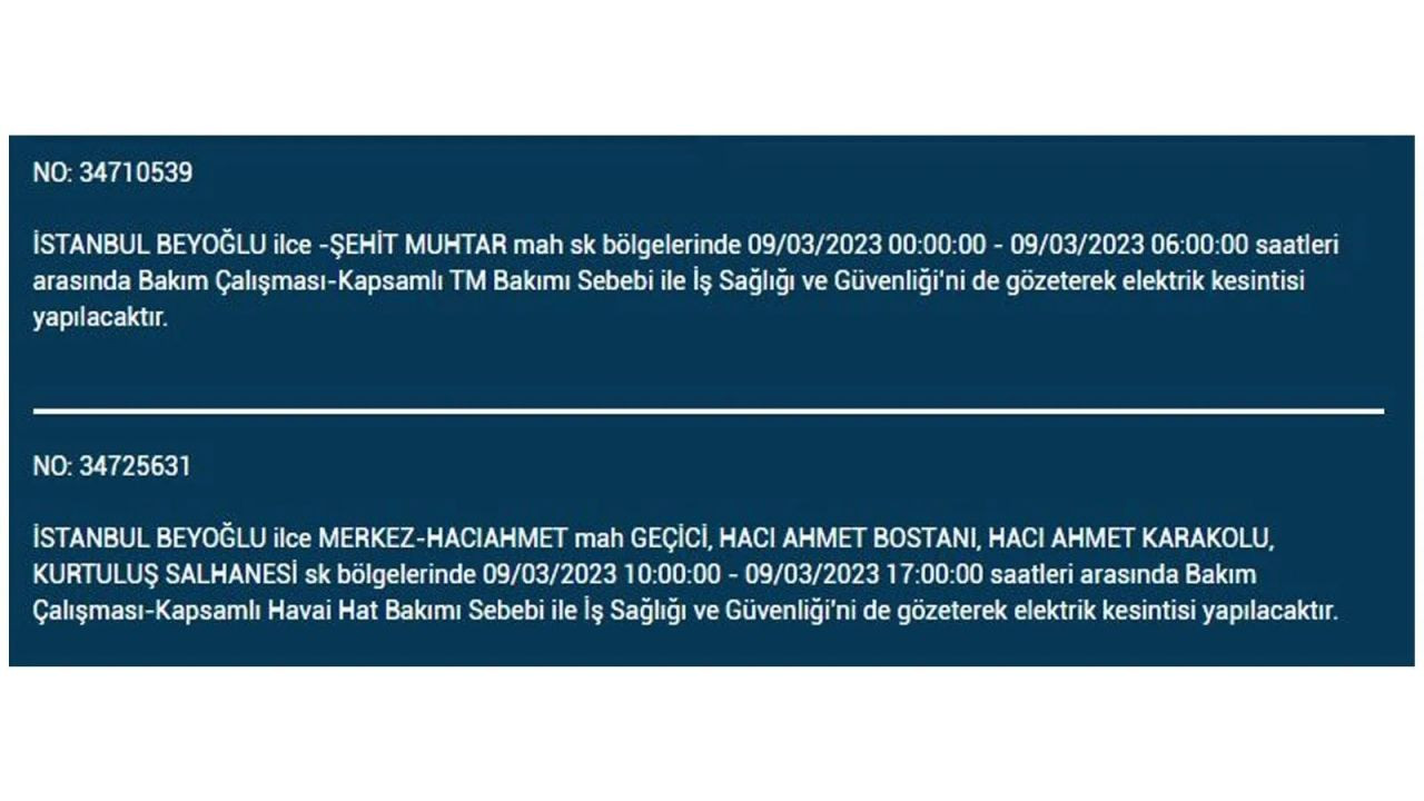 İstanbul'da elektriğin kesileceği ilçeler belli oldu! 9 Mart İstanbul elektrik kesintisi - Sayfa 28