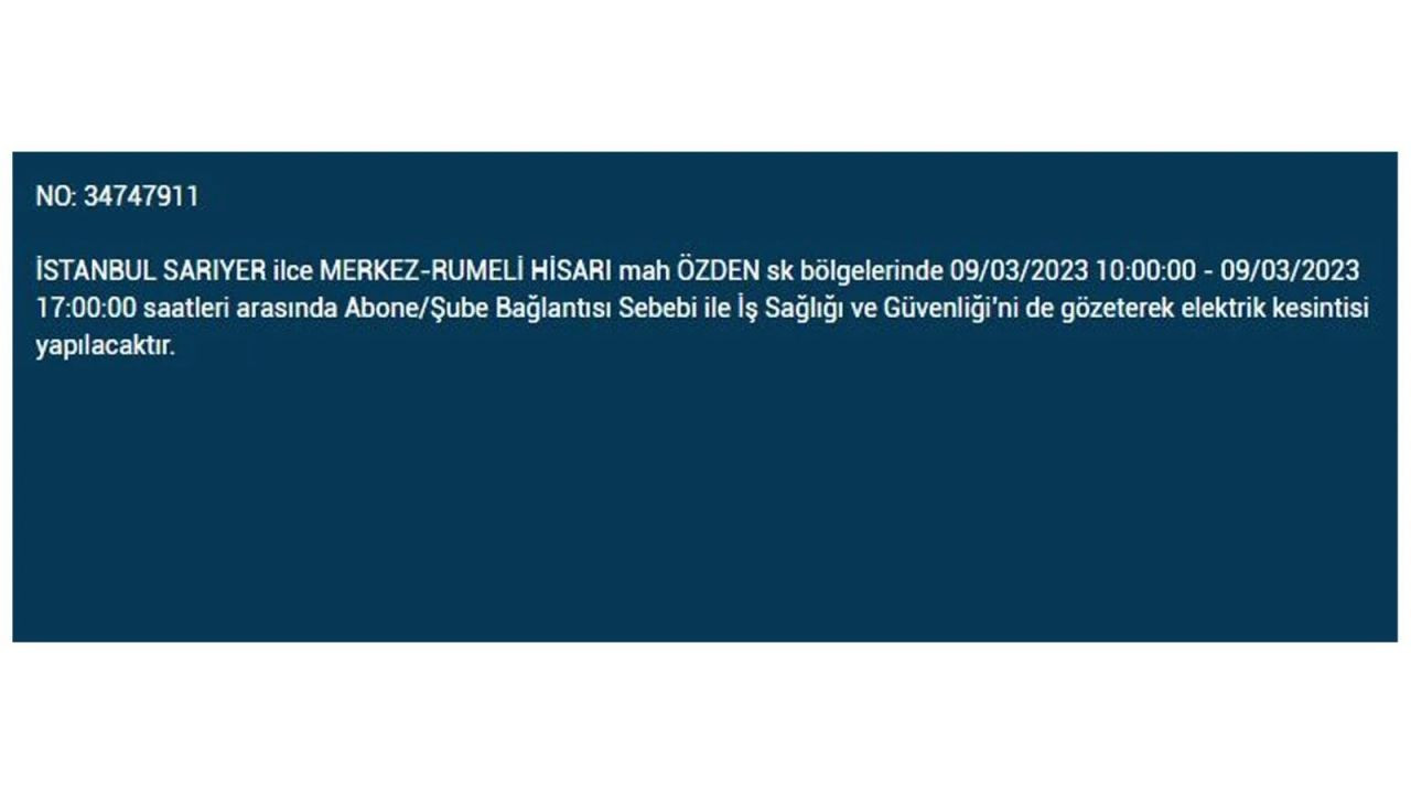 İstanbul'da elektriğin kesileceği ilçeler belli oldu! 9 Mart İstanbul elektrik kesintisi - Sayfa 27