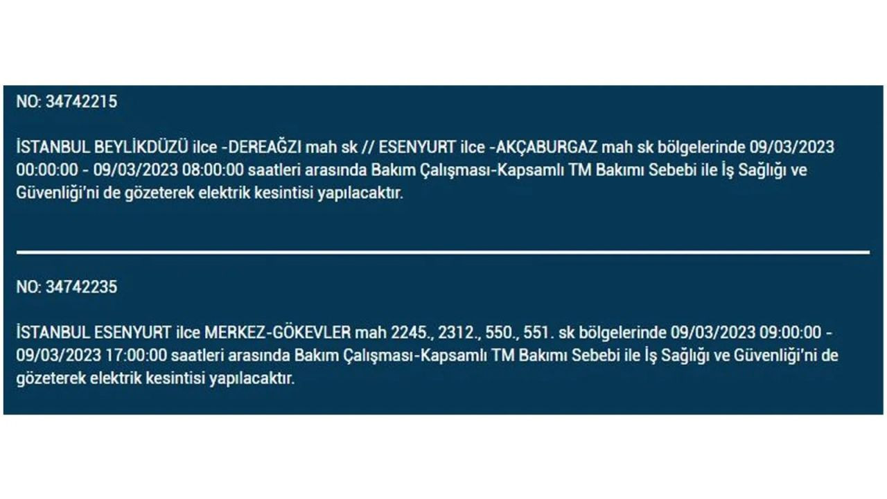 İstanbul'da elektriğin kesileceği ilçeler belli oldu! 9 Mart İstanbul elektrik kesintisi - Sayfa 24