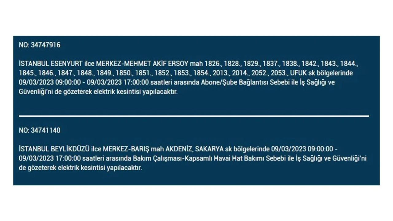 İstanbul'da elektriğin kesileceği ilçeler belli oldu! 9 Mart İstanbul elektrik kesintisi - Sayfa 23