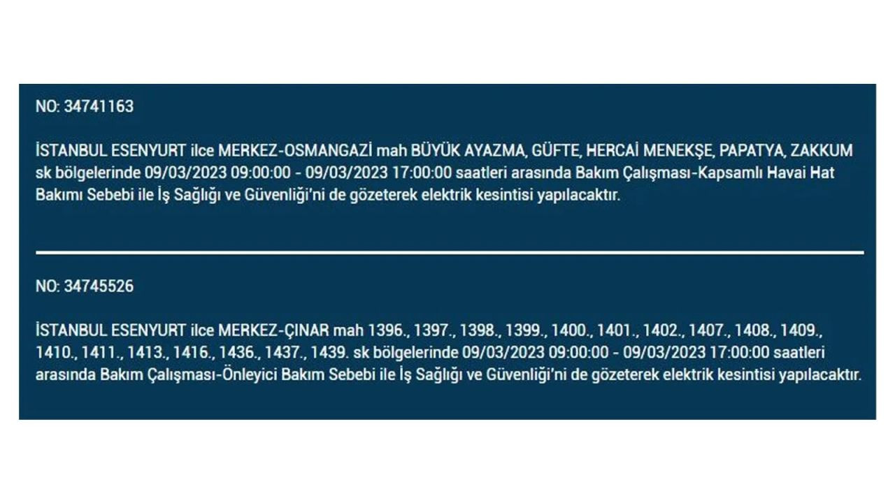 İstanbul'da elektriğin kesileceği ilçeler belli oldu! 9 Mart İstanbul elektrik kesintisi - Sayfa 22