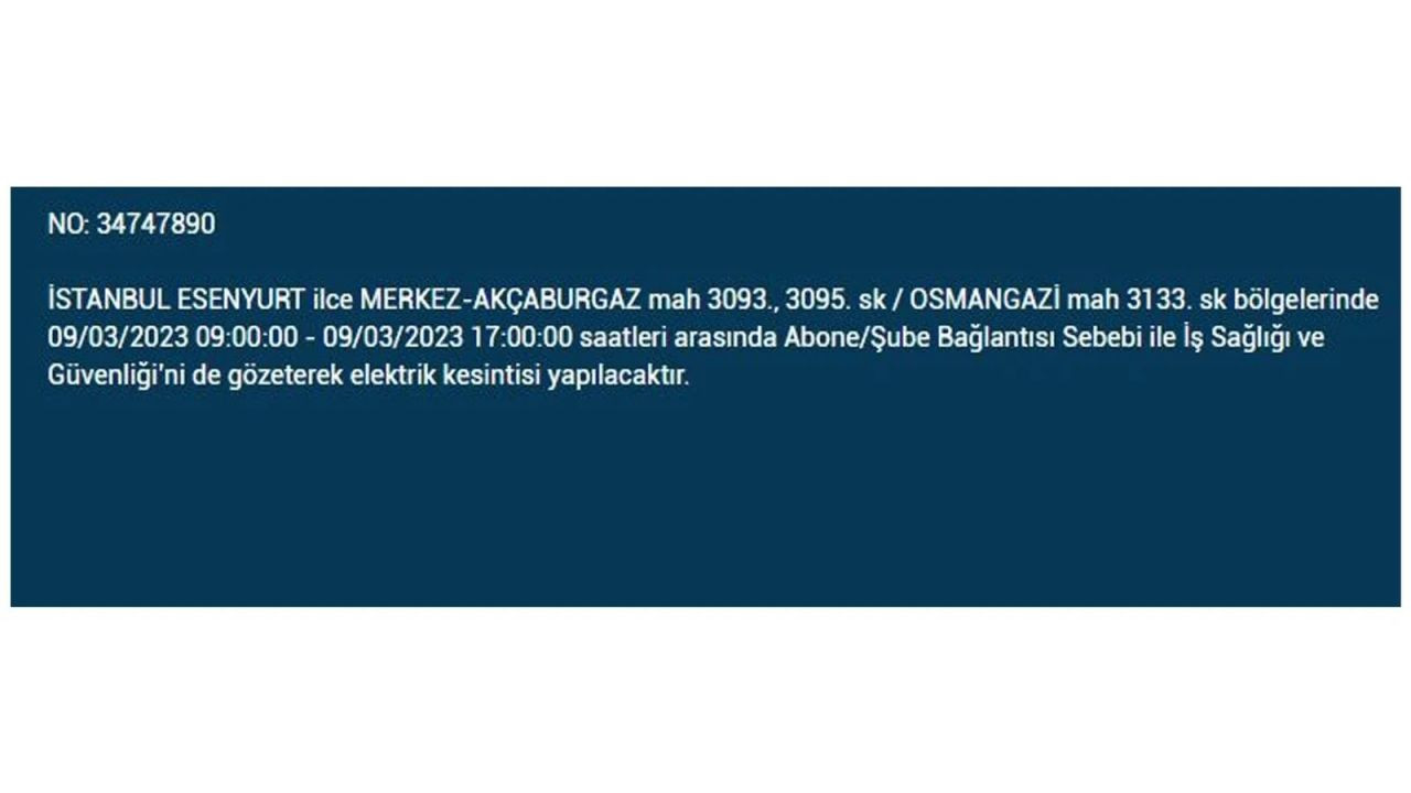 İstanbul'da elektriğin kesileceği ilçeler belli oldu! 9 Mart İstanbul elektrik kesintisi - Sayfa 21