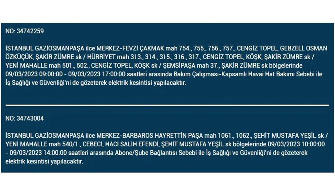 İstanbul'da elektriğin kesileceği ilçeler belli oldu! 9 Mart İstanbul elektrik kesintisi - Sayfa 17
