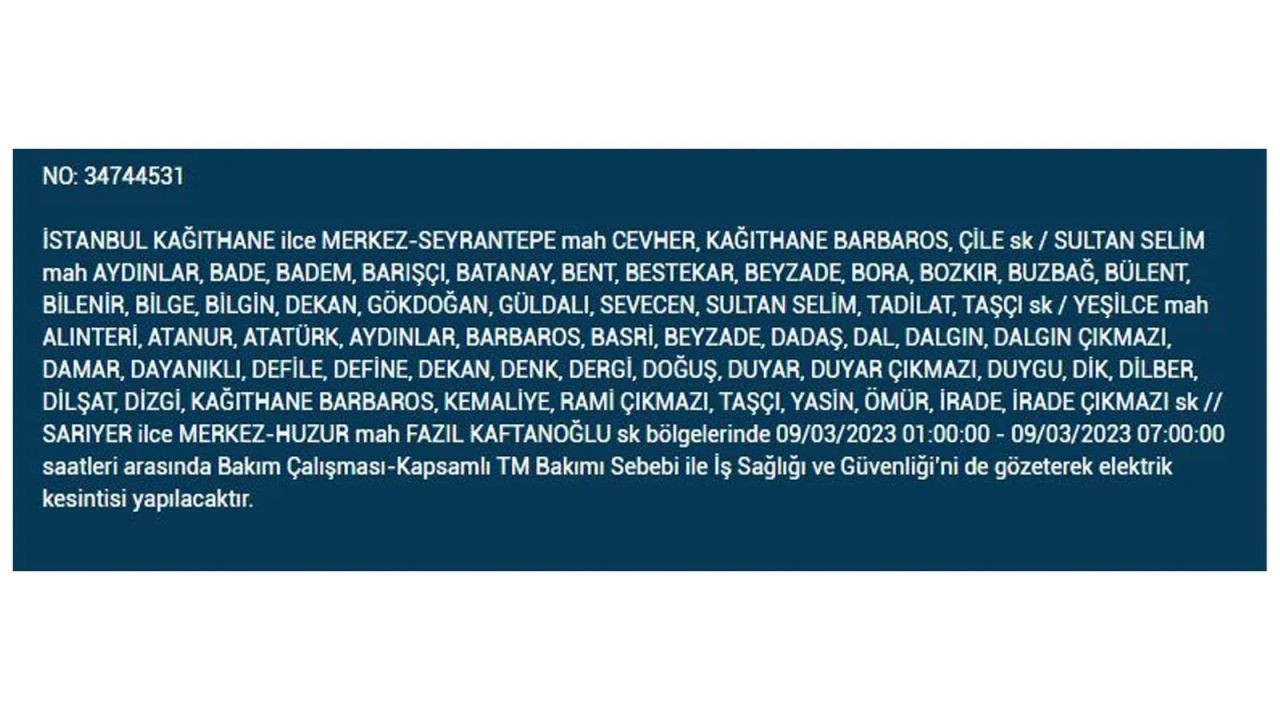 İstanbul'da elektriğin kesileceği ilçeler belli oldu! 9 Mart İstanbul elektrik kesintisi - Sayfa 12