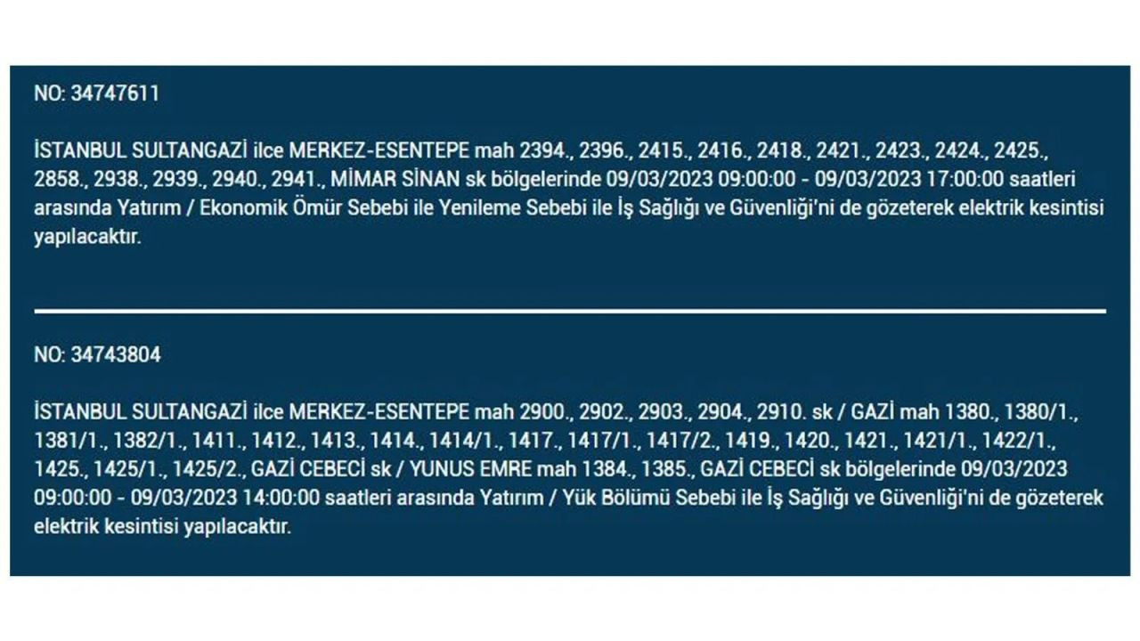 İstanbul'da elektriğin kesileceği ilçeler belli oldu! 9 Mart İstanbul elektrik kesintisi - Sayfa 3