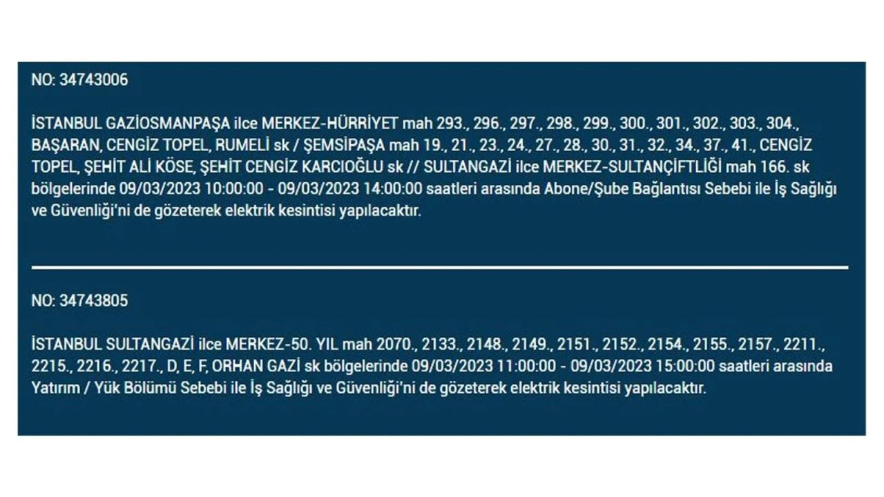 İstanbul'da elektriğin kesileceği ilçeler belli oldu! 9 Mart İstanbul elektrik kesintisi - Sayfa 2