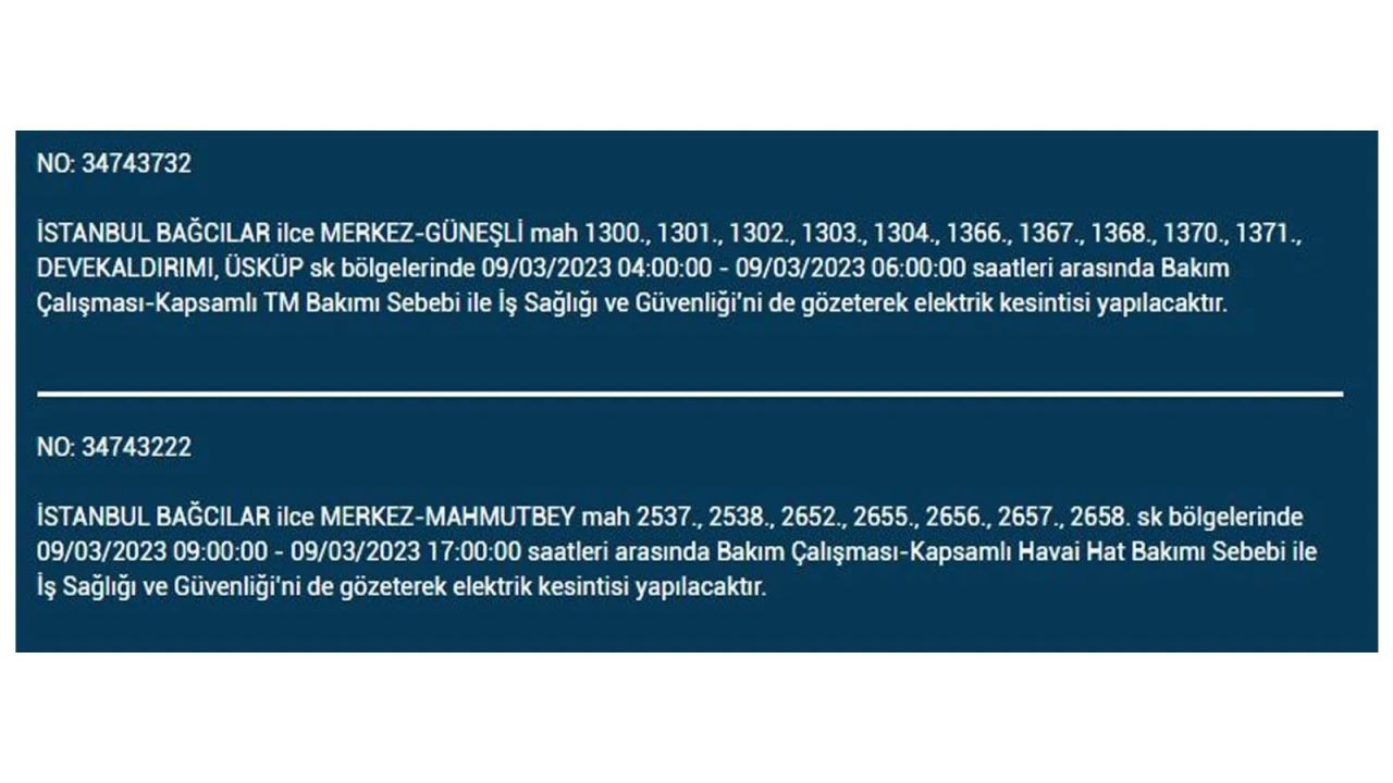 İstanbul'da elektriğin kesileceği ilçeler belli oldu! 9 Mart İstanbul elektrik kesintisi - Sayfa 36