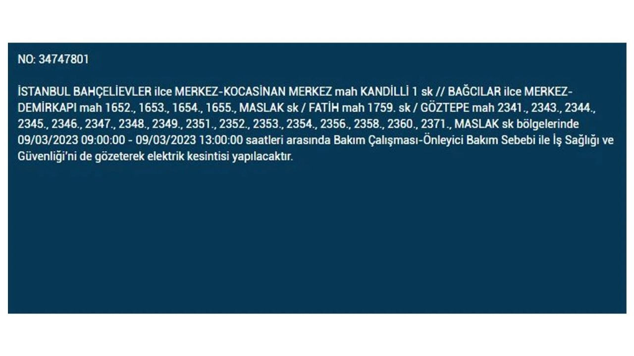 İstanbul'da elektriğin kesileceği ilçeler belli oldu! 9 Mart İstanbul elektrik kesintisi - Sayfa 35