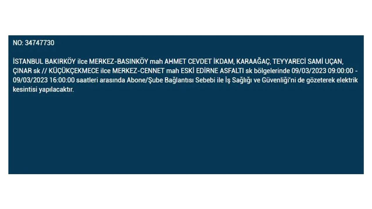 İstanbul'da elektriğin kesileceği ilçeler belli oldu! 9 Mart İstanbul elektrik kesintisi - Sayfa 33