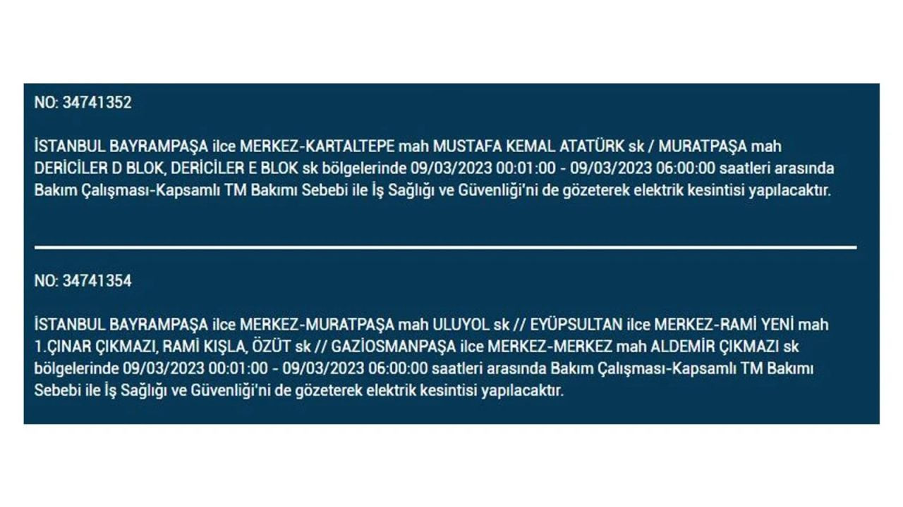 İstanbul'da elektriğin kesileceği ilçeler belli oldu! 9 Mart İstanbul elektrik kesintisi - Sayfa 32
