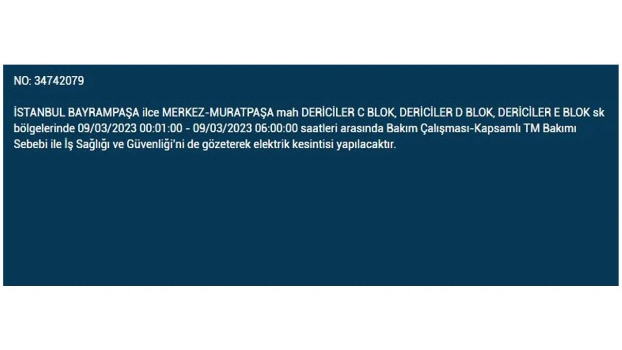 İstanbul'da elektriğin kesileceği ilçeler belli oldu! 9 Mart İstanbul elektrik kesintisi - Sayfa 31