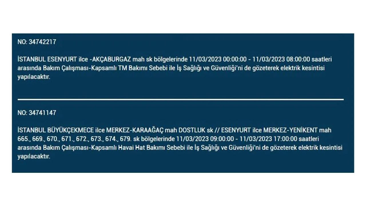 İstanbul'da elektriğin kesileceği ilçeler belli oldu! 11 Mart İstanbul elektrik kesintisi - Sayfa 14