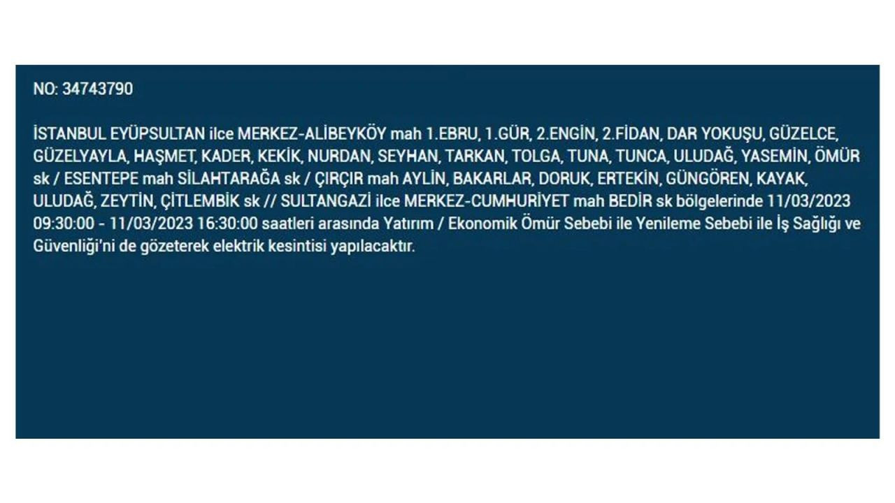 İstanbul'da elektriğin kesileceği ilçeler belli oldu! 11 Mart İstanbul elektrik kesintisi - Sayfa 12