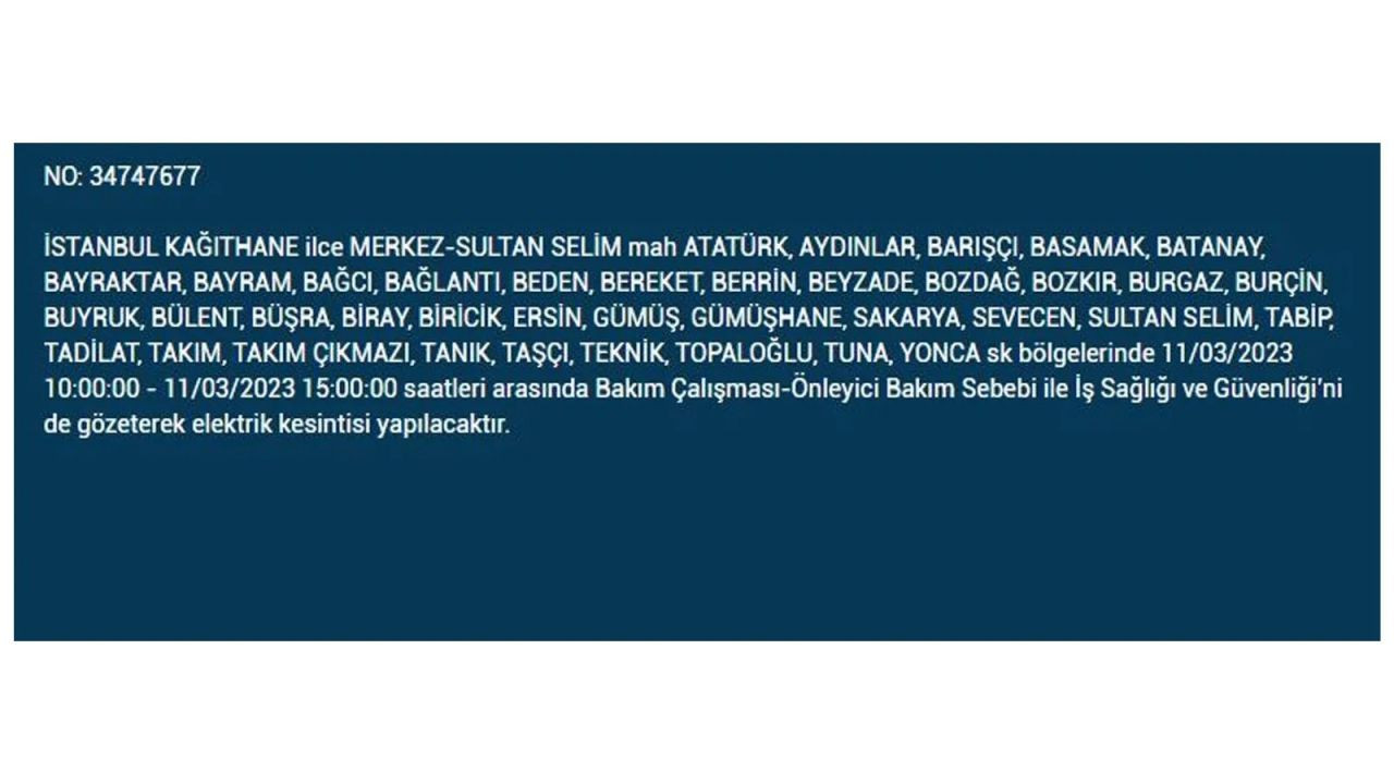 İstanbul'da elektriğin kesileceği ilçeler belli oldu! 11 Mart İstanbul elektrik kesintisi - Sayfa 9