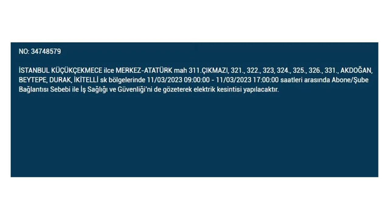 İstanbul'da elektriğin kesileceği ilçeler belli oldu! 11 Mart İstanbul elektrik kesintisi - Sayfa 8