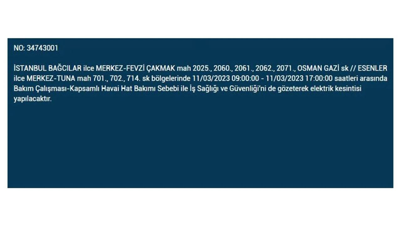 İstanbul'da elektriğin kesileceği ilçeler belli oldu! 11 Mart İstanbul elektrik kesintisi - Sayfa 19