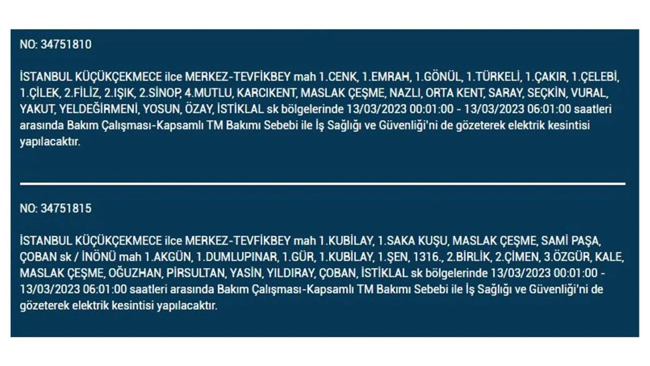 İstanbul'da elektriğin kesileceği ilçeler belli oldu! 13 Mart İstanbul elektrik kesintisi - Sayfa 10
