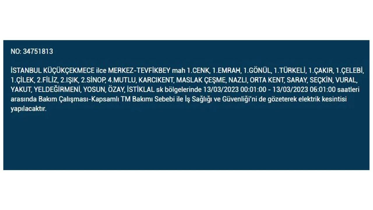 İstanbul'da elektriğin kesileceği ilçeler belli oldu! 13 Mart İstanbul elektrik kesintisi - Sayfa 9