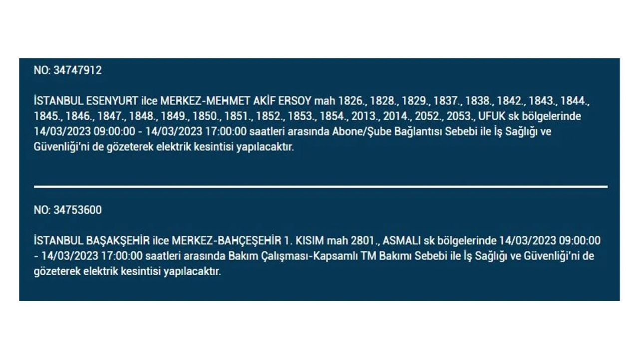 İstanbul'da elektriğin kesileceği ilçeler belli oldu! 14 Mart İstanbul elektrik kesintisi - Sayfa 22