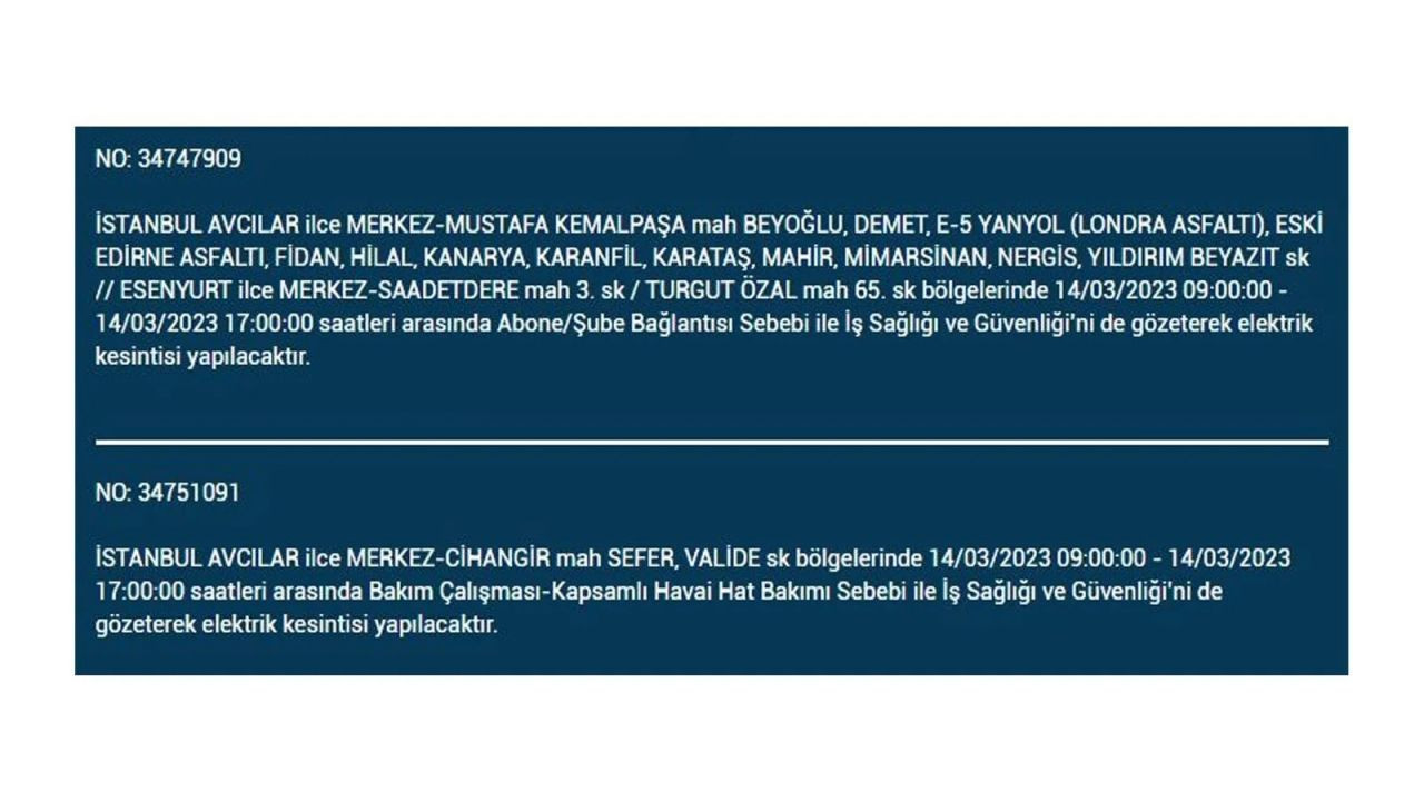 İstanbul'da elektriğin kesileceği ilçeler belli oldu! 14 Mart İstanbul elektrik kesintisi - Sayfa 42